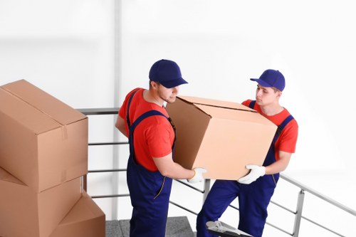 Moving van and packed boxes for removals in Barnet