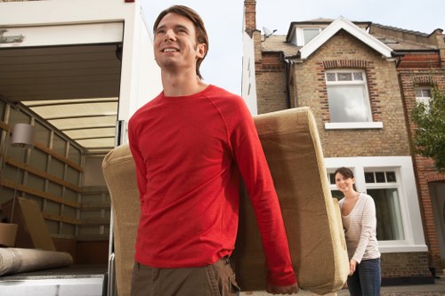 Furniture and boxed household items prepared for a Barnet house move